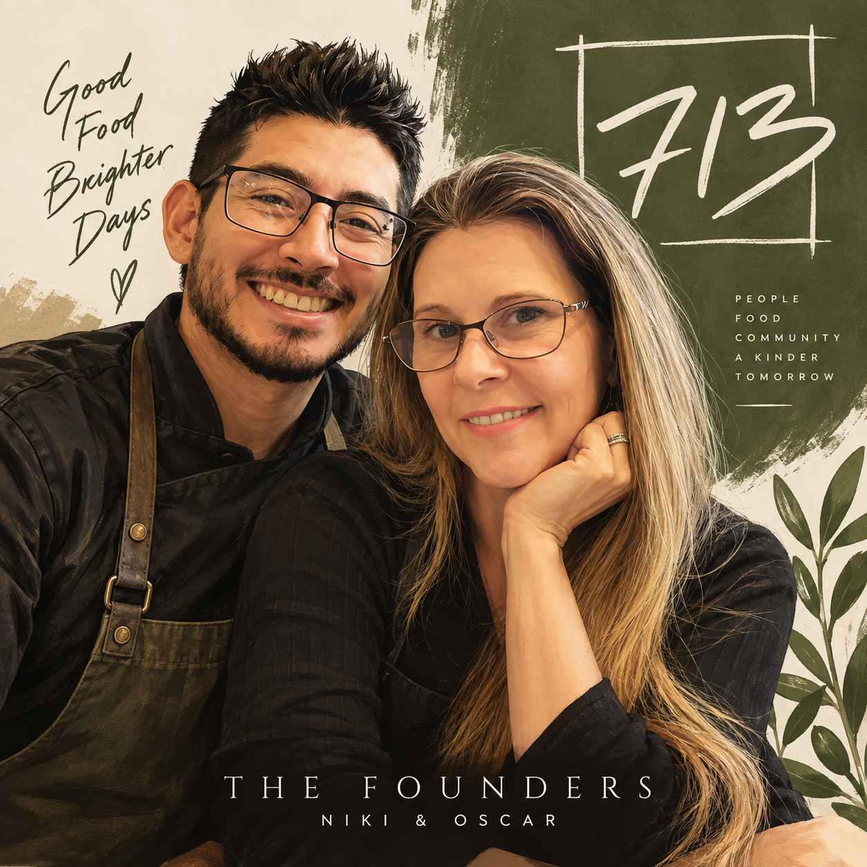 Illustrated portrait of 713 founders Oscar Gutierrez Morales and Niki Vu